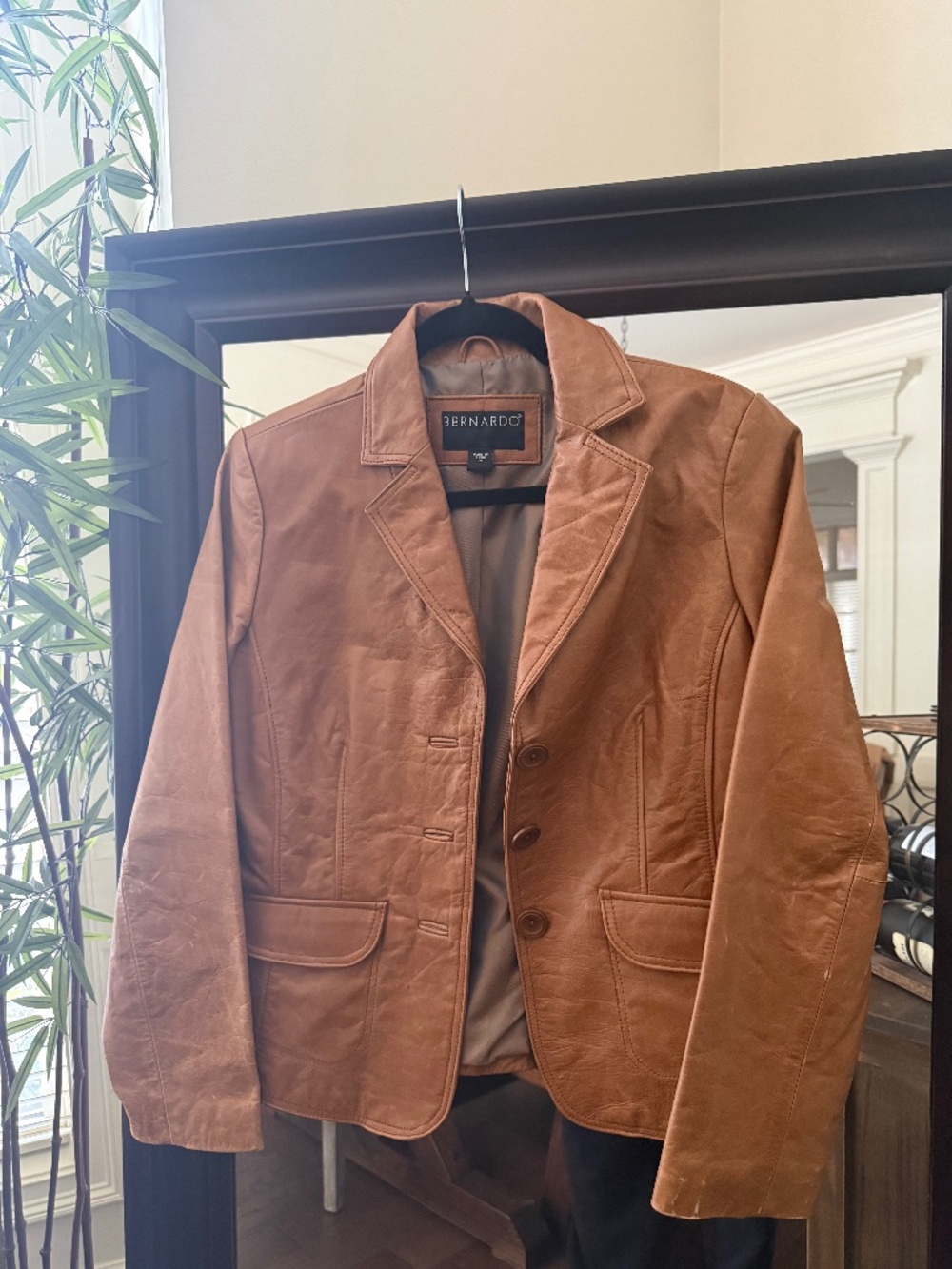 Bernardo Tailored Leather Cognac Brown Blazer - Size Medium